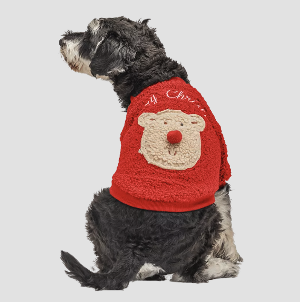 Manteau de Noël rouge à boutons pour chien avec un design de ours en peluche à l'arrière, lavable, pour l'hiver et l'automne.